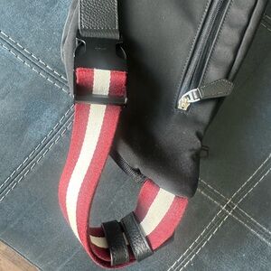 Stylish Black Men's Bag with Red Strap Bally Nylon belt bag